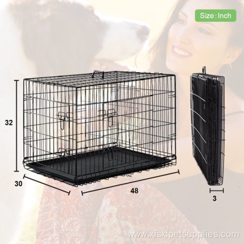 Double-Door Metal Dog Crate Divider Tray Pet Cage